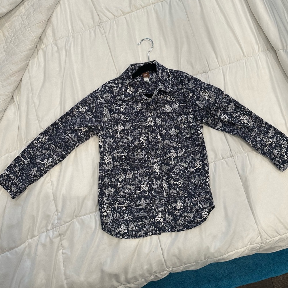 EUC Tea Collection so 7 long sleeve button up Japanese Tea garden print